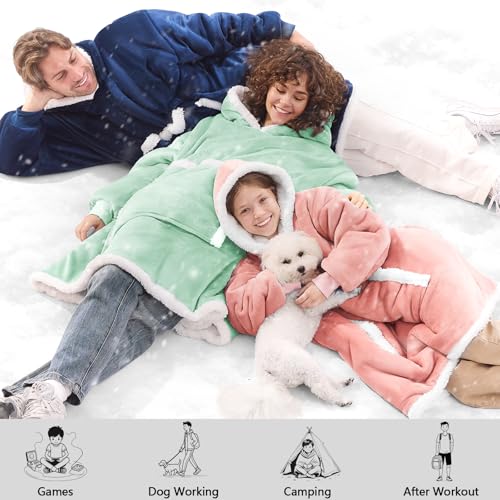 JOYWOO Pink Kids Wearable Blanket Hoodie,Oversized Cat lovers Hoodie Blanket for kids & Teens,Birthday Gifts for Girl Boys,Warm Cozy Fuzzy Sherpa Fleece Blankets with Giant Pocket Gifts,Mellow Rose