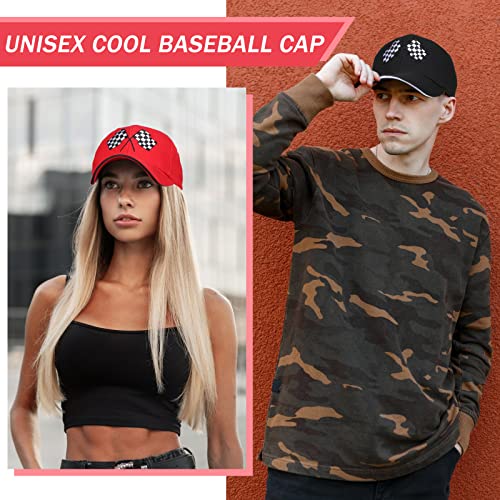 3 Pieces Baseball Cap For Men Women Checkered Flags Race Car Flag Adjustable Washable Trucker Hat Embroidery Unisex Dad Hat Sports Cap, White, Red, Black #TOP4