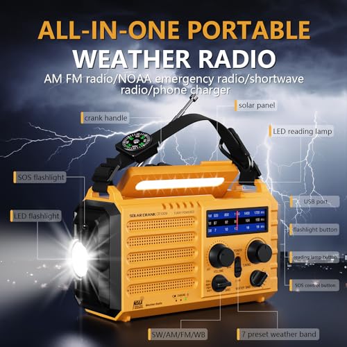 Emergency Weather Radio, Portable Solar Hand Crank Radio with NOAA/AM/FM/SW - image 6