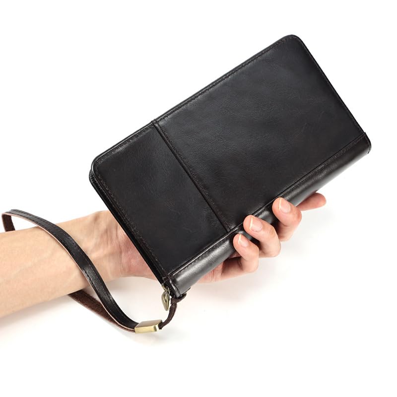 Pochette de rangement en cuir pour homme avec fermeture zippée pour voyage et affaires