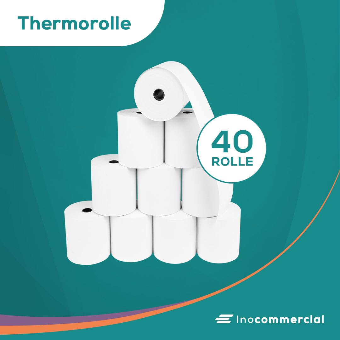 Inoverse EC-Cash - Rollos de papel térmico (80 mm x 60 mm x 12 mm, para sistema de caja registradora, impresora EPOS y terminal POS, papel de impresión de tinta blanca cero, sin BPA, 50 m, 40 rollos)