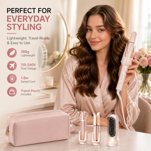 Image of Automatic Curling Iron Rotating - 3-in-1 Self Curling Hair Curler with Straightener +1.1+1.25 Inch Barrels,3 Temp, Negative Ion Ceramic,Anti-Scald,Anti-Tangle & Fast Heating, Lightweight for Travel
