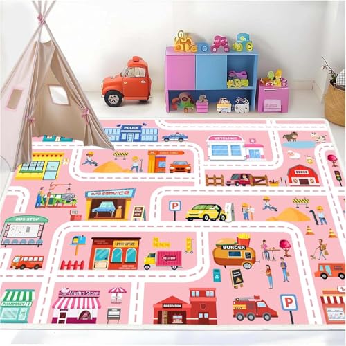 Xyrjova Car Play Mat Kid Playroom Rug Non Slip Road Rugs for Kids Toy Cars ，31x47in with Non-Slip Backing Low Pile Car Mat for Kid Toy Cars for Classroom