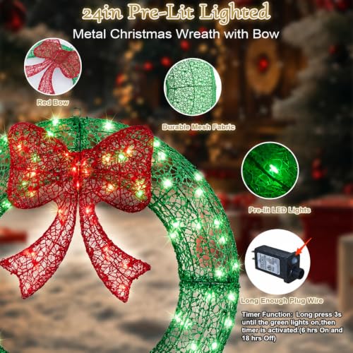 24 in Pre-Lit Lighted Christmas Wreaths for Front Door - image 2