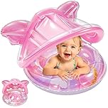 Baby Swimming Float, Baby Pool Float with Canopy, Inflatable Swimming Floats for Children, Baby Swimming Ring with Inflatable Baby Seat and Handle, Baby Float for 6-12-18-36 Months