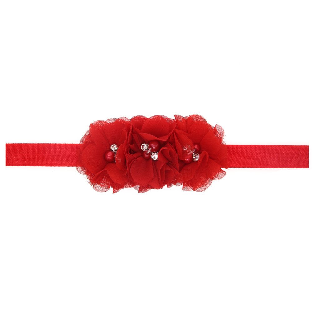 SYGA Baby Headbands Soft Three Flower Pearl Stretchable Hairbands Newborn Infant Toddler Kids 0-3 Year (Red)-picture-19