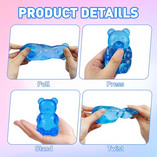 Gummy Bear Squishy, Stress Bear Taba Squishy, Taba Squishy Toys for Kids, Stress Balls Valentines Day Gifts Birthday Gifts Party Favors-Blue - Image 5