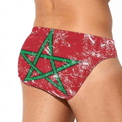 Morocco Vintage Flag Men's Swim Briefs Low Waist Bikini Swimsuit Underwear Beach Swimwear3