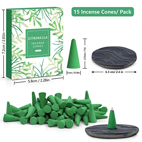 Citronella Incense Cones 120 Pcs, Incense Cones With Incense Holder Natural Scents Cones Incense, Citronella Incense Cones Outdoor Indoor，Lemongrass Cones For Stress Relief Meditation & Yoga #TOP1