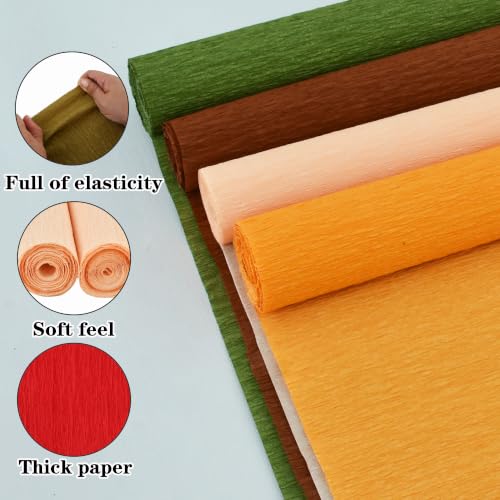 Image of BEISHIDA Fall Crepe Paper Roll, Brown Orange Green 4 Rolls Crepe Paper