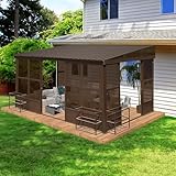 Domi 10’ x 12’ Sunroom, All-Season Wall Mounted Solarium with Front Door, Both Side Entrance, Galvanized Steel Sloping Roof, Removable PC Screen, Outdoor Permanent Lean to Sun Room for Deck Patio