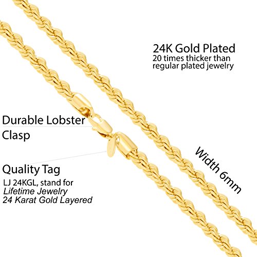 LIFETIME JEWELRY 6mm Rope Chain Necklace for Women and Men 24k Real Gold Plated4