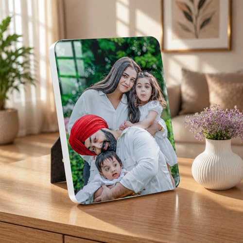 Image of Personalised Glossy Table Photo Frame | Photo Frame Customised Gift for Couple Wife Husband | Anniversary Birthday | HD Print | WPC | 7x9 Portrait
