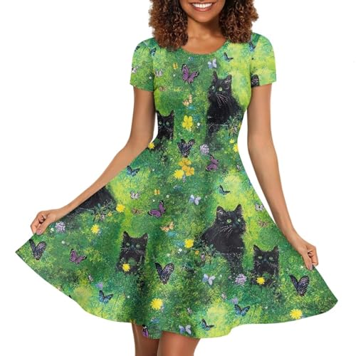 Image of AFPANQZ Womens Casual Summer Lightweight Vintage Dress Short Sleeve Midi Dress Knee-Long Luxury Formal Dress