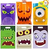 DERAYEE Halloween Trick-or-Treat Bags, 72 Pack Halloween Goodie Candy Bags Large Plastic Gift Bag Party Favor Supplies