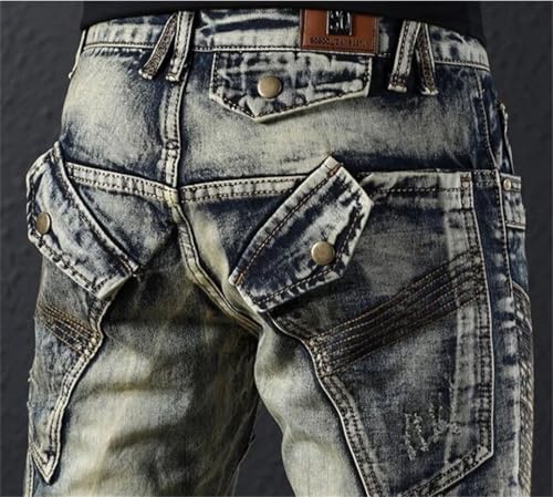 Mens Cowboy Pants Stretch Hip Hop Korean Jeans3