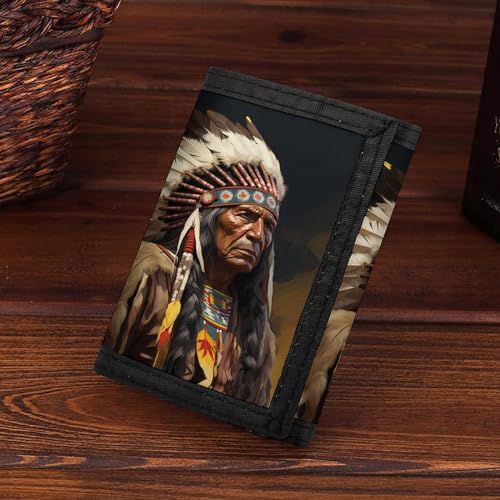 Native American The Old Chief Tri-fold Wallet Slim Money Clip Credit Card Holder Wallets for Men Gift 7