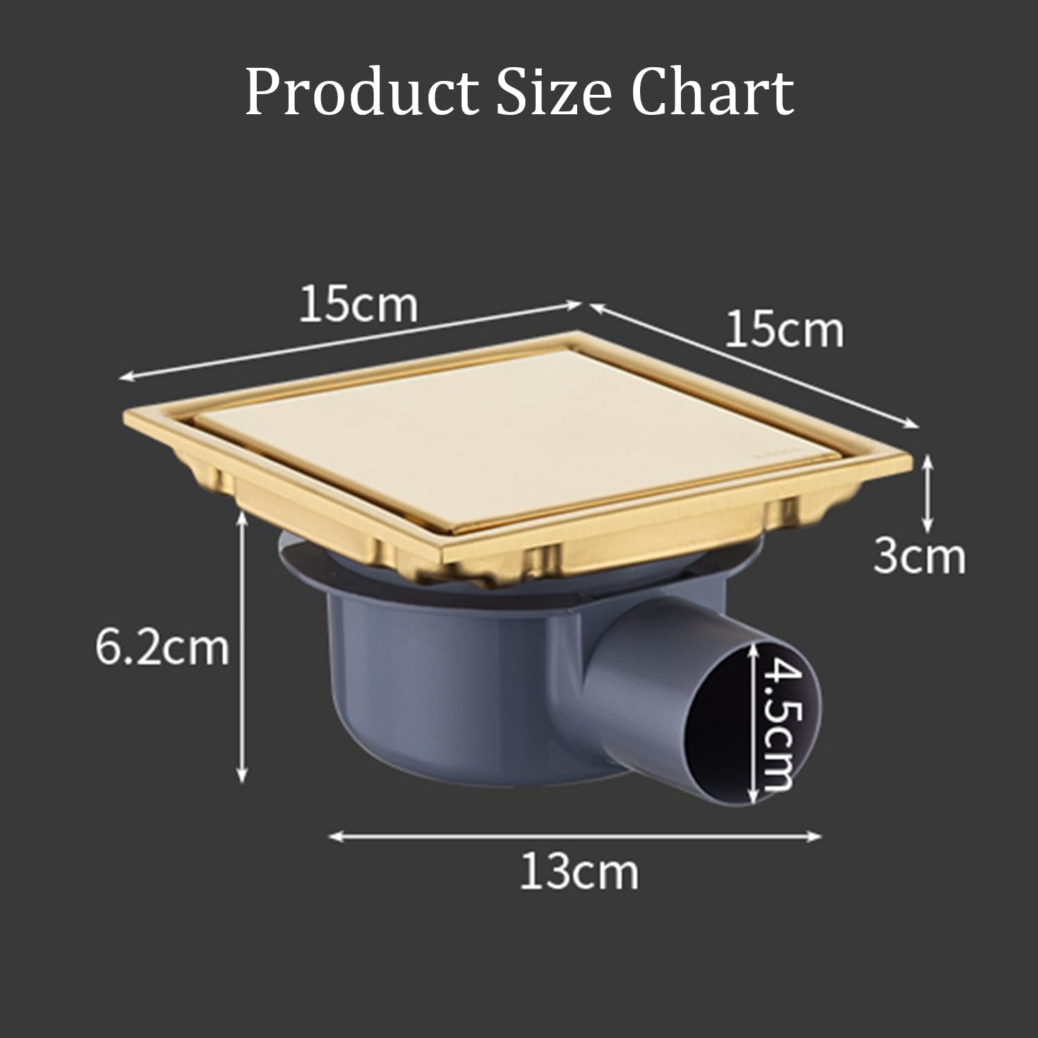 Canalina per doccia quadrata 15 x 15 cm,Piletta Doccia a Pavimento,Oro Scarico Pavimento Doccia,Con Sifone Antiodore a 360°,Filtro Antiodore e Filtro Per Capelli,Per Bagni,Cantine,Interni Ed Esterni