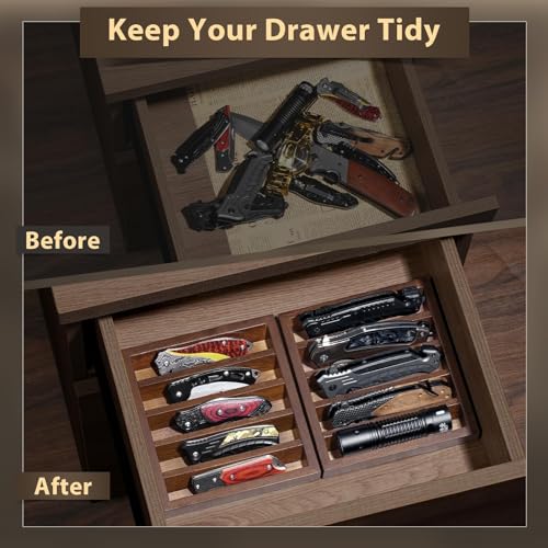 Image of Knife Display Case Knife Holder for Pocket Knife Case Storage, Edc Tray Fits Edc Flashlight (Walnut,4 Pack)