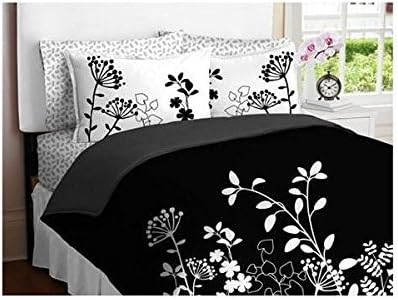 Morgan Teen Black White Flower Girls Twin Comforter Set Bed in a Bag Set