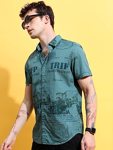 Image of Ketch Men Cotton Slim Fit Printed Half Sleeve Shirt