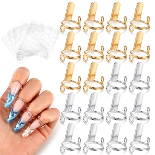 20 Pcs Nail Rings Set With 120 Adhesive Tabs Adjustable Metal Fingernail Rings For Press On Nails And Nail Art Decoration Gold And Silver