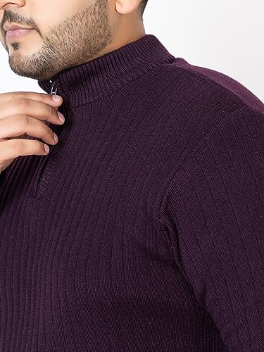 Image of Kvetoo Plus Size Men High Neck Zipper Full Sleeve Woolen Winter Sweater