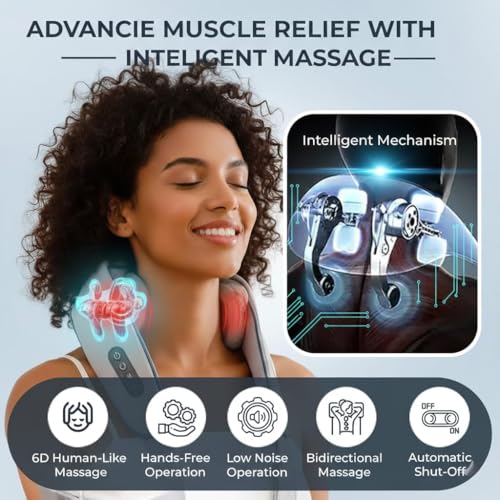 Image of 6D Neck & Back Massager with Heat | Wearable Electric Deep Tissue Massager for Neck, Shoulder, Back, Waist & Legs | 4D Shiatsu Kneading, 6 Massage Heads, 5 Modes & 3 Speeds | Cordless, Rechargeable, Pain Relief & Relaxation Therapy (Grey)