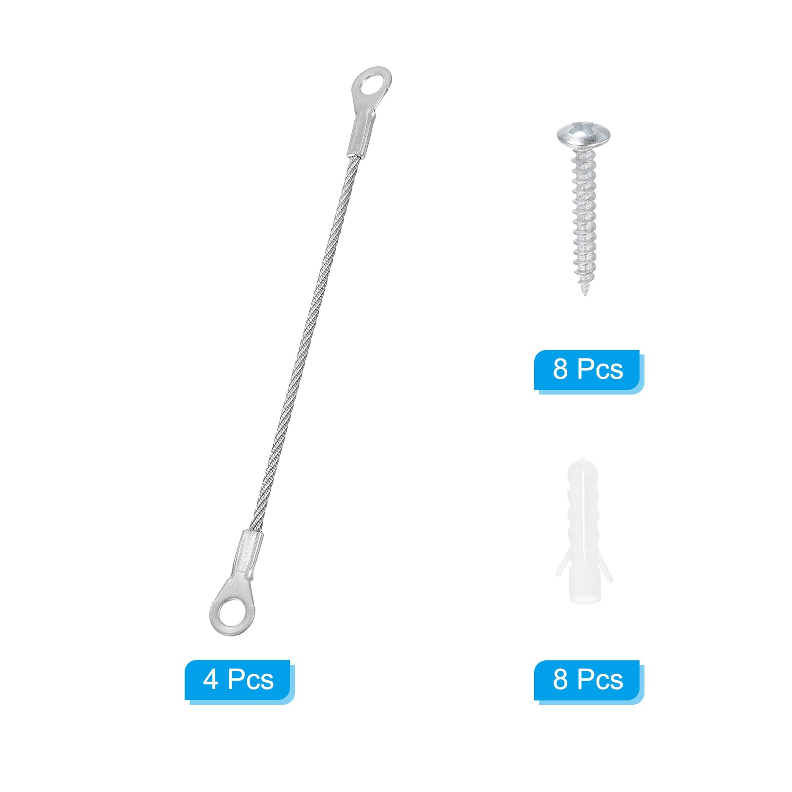Cavetti Di Sicurezza In Acciaio Inox - 4 Pezzi Da 1.5mm X 20cm Con Occhielli, Per Porte E Decorazioni - Foto 6