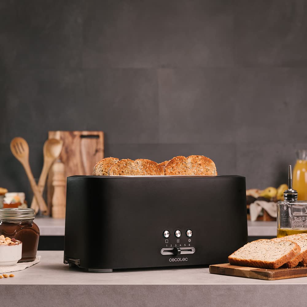 Cecotec Grille-pain Toast&Taste 16000 Extra Double. 1630 W, Plastique avec 2 fentes longues extra-larges, 6 Niveaux de grillage