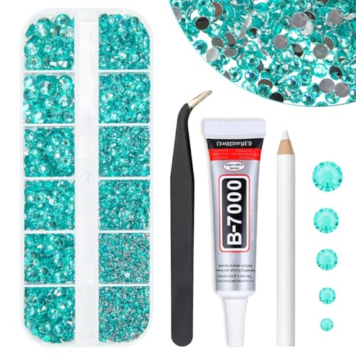 qiipii Strass résine aigue-marine colle B7000 - Bleu lac 2mm-6mm pour ongles, artisanat