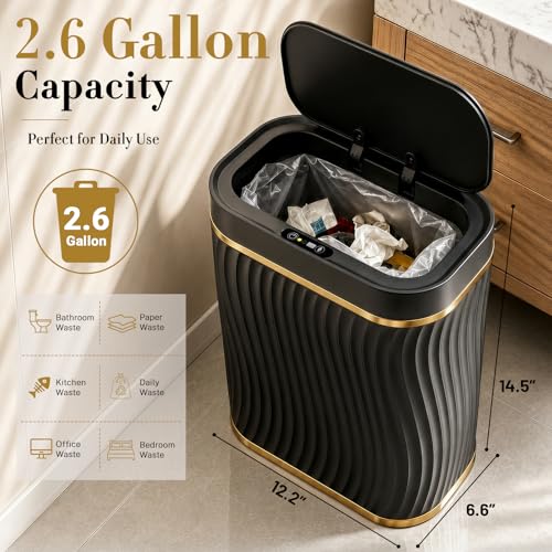 Image of Ogikey Bathroom Small Trash Can with Automatic Touchless Lid, 2.6 Gallon Smart Garbage Can Narrow Waterproof Trash Bin for Bedroom, Office, Living Room