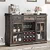 Yitahome 53 farmhouse coffee bar cabinet kitchen sideboard buffet cabinet storage with 3 drawers storage cabinet and glass sliding barn door for kitchen living room dark rustic oak  urban country home decor