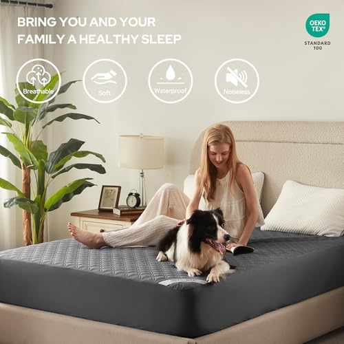 Image of BEDLORE Waterproof Mattress Protector, Noiseless King Size Mattress Pad with Deep Pocket Fitted Up to 6-18 inches, Soft Breathable Dirt-Proof Bed Mattress Cover Washable for Bedroom, Hotel (Gray)