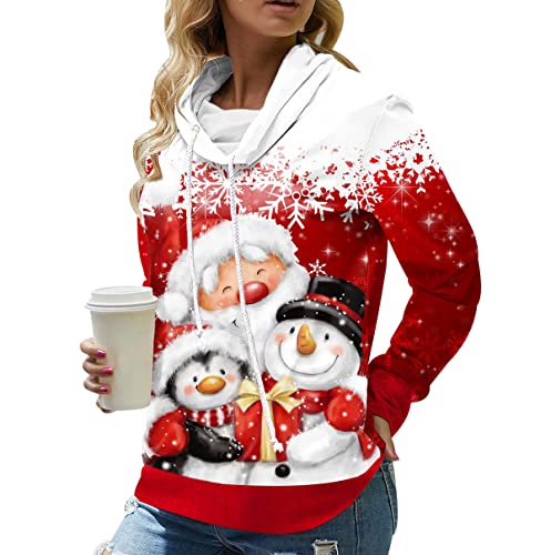 Pull Noel Femme Pull Père Noël Femme Pull Sweat Moche de Noel Drole Femme Ugly Christmas Sweatshirt Hoodie Sweat Noël Femme Grande Taille Pullover Sweat-Shirt Noël Pulls Ado Personnalisé Rouge 5XL Cover