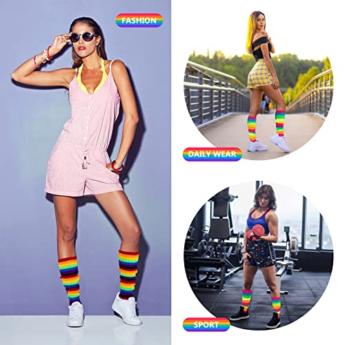 Junely 2 Pairs Leg Warmers for Women 80s Ribbed Knit Leg Warmer Pack for Ballet Dance Figure Skating Yoga Party Neon4