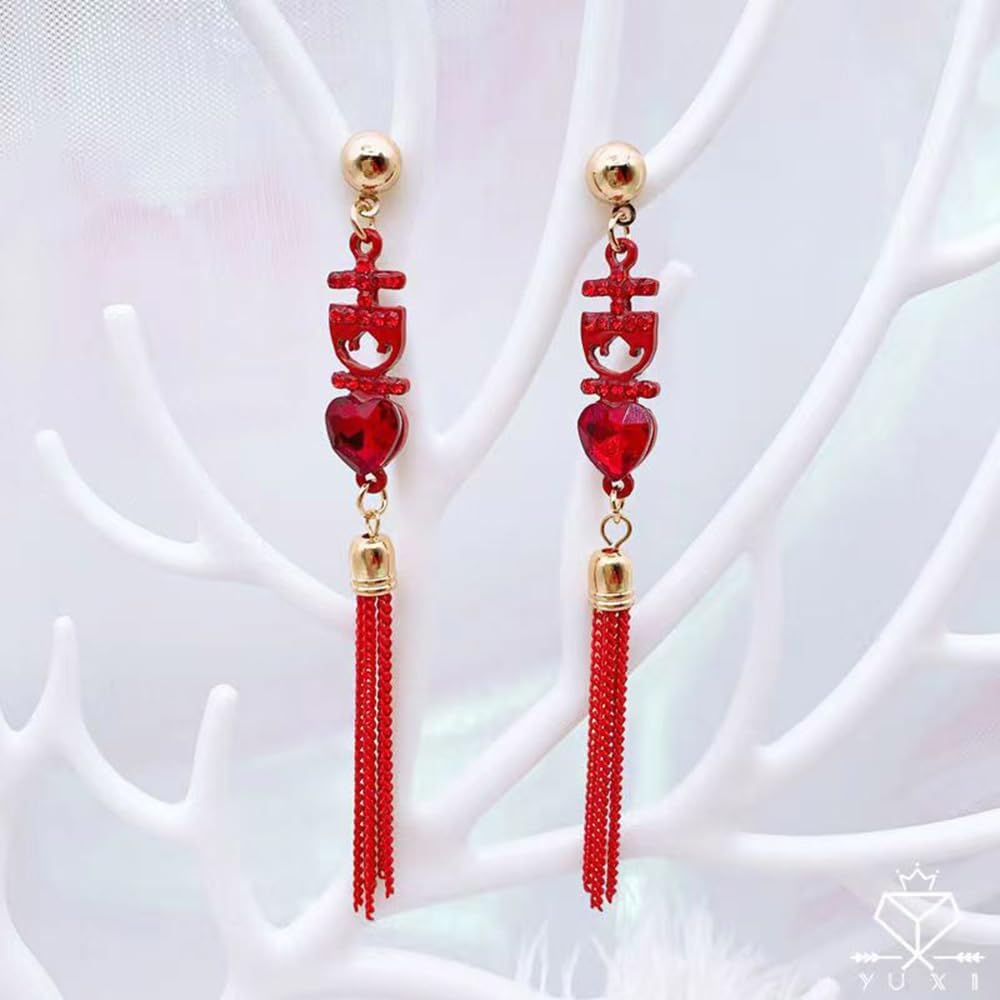 Red Tassels Wedding Statement Dangle Drop Earring S925 Sterling Silver Post for Women New Year Celebration Fashion Earrings Cubic Zirconia Crystal Chinese Style Long Dangling Piercing Xmas Gift - Image 5