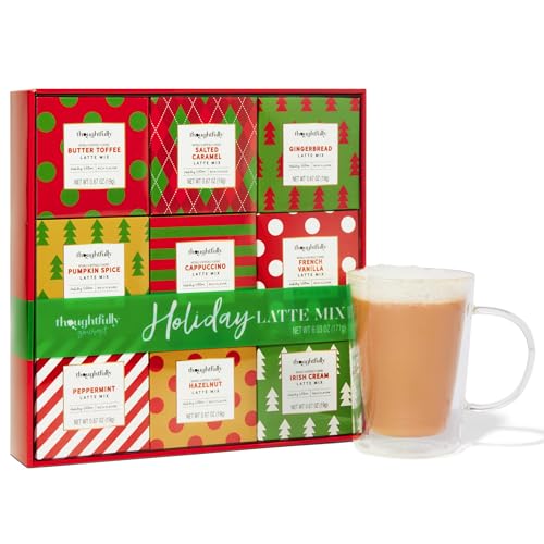 Product Image of the Thoughtfully Gourmet, Holiday Latte Variety Gift Set, 9 Unique Seasonal Latte Flavors In Festive Packaging, Flavors Include Peppermint, Gingerbread, Pumpkin Spice, Salted Caramel and More, Set of 9