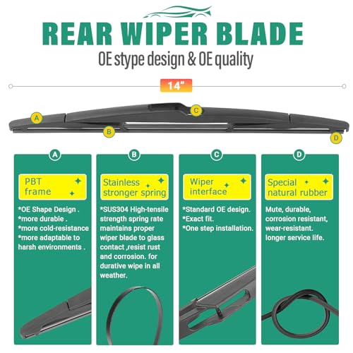 Image of 26 inch 14 inch 14 inch Windshield Wiper Blades Replacement for Nissan Versa Hatchback 2007 2008 2009 2010 2011 2012 Premium All Weather Front Rear Wipers Set - OEM Quality (Pack of 3)