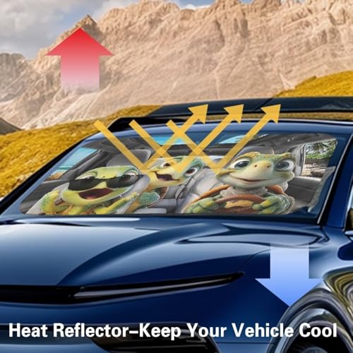 Image of Funny Turtles Car Windshield Sun Shade Foldable Sunshade Universal Vehicle Accessories Auto Sun Heat and UV Rays Blocker Keep Your Vehicle Cool Fit Car Front Window for Trucks SUV