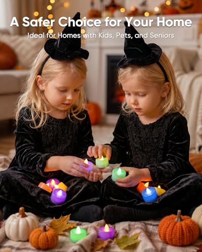 Image of Homemory Color Changing Tea Lights Candles Battery Operated, Flickering Flameless LED Votive Candles, 7 Color Tealights for Halloween, Witchy Party, Birthday Party, Kids Room, DIY Decor, 50-Pack