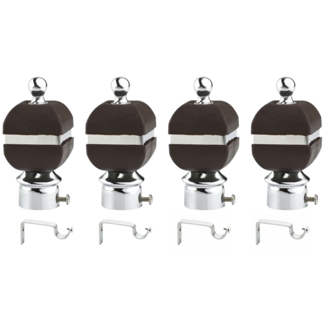 Rkoing ABS Curtain Bracket Parda Holder with Support 1 Inch Rod Pocket Finials Designer Door and Window Rod Support Fittings, Curtain Rod Holder (Pack of 4, Black)