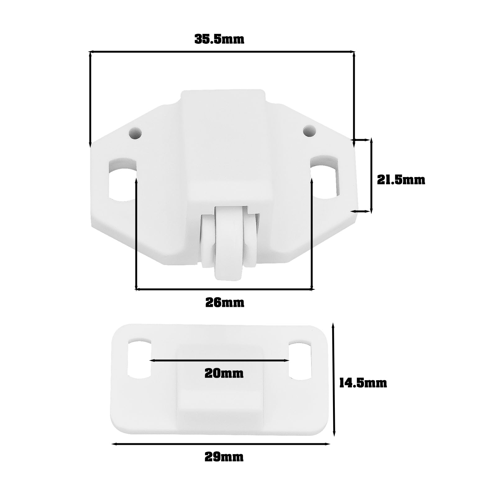 Create idea 12Pcs Closet Door Roller Catch Locker Drawer Roller Lock for Cabinets Drawers Storage Cabinets Small Cabinet Doors 35.5x26x21.5mm/29x20x14.5mm White - Image 4