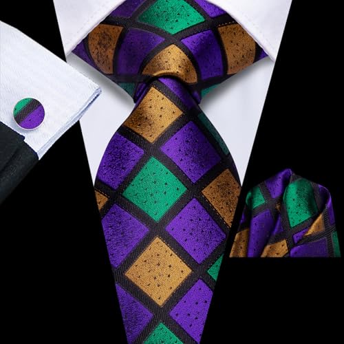 Image of Dubulle Mens Paisley Floral Silk Tie for Men Striped Necktie and Pocket Square Cufflinks Set Wedding Business