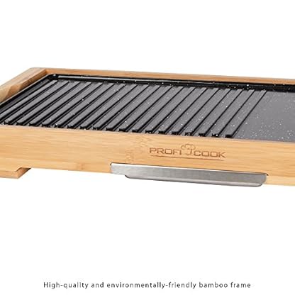 ProfiCook Teppanyaki-Grill | Grillfläche: ca. 51 x 25 cm | Grillen am Tisch| 2200 Watt | regelbarer Thermostat | antihaftbeschichte Grillplatte | Fettauffangbehälter | PC-TYG 1143 holz/schwarz – Bild 6