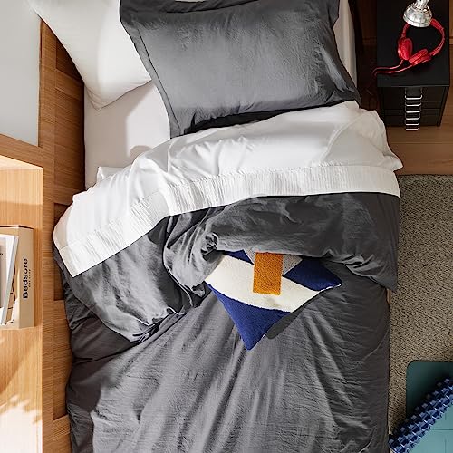 Image of Bedsure Dark Grey Duvet Cover Twin /Twin XL Size - 2 Pieces Prewashed Cotton-Like Extra Soft Bedding Set, Includes 1 Twin Duvet Cover 68x90 Inches with Zipper Closure & 1 Pillow Sham, No Comforter