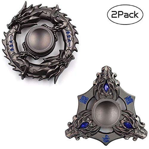 Premium Legendary Dragon Fidget Hand Spinner Toy Focus Copper Stainless Steel Metal Spiral Twister Finger Fingertip Gyro Stress Relief Cube Fun ADHD EDC Party Favors Toy Gifts for Kids Adults(2 Pack)