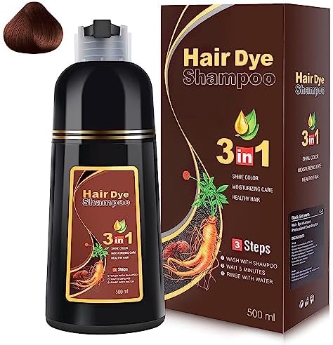 Dark Brown Hair Dye Shampoo 3 in 1, Instant Hair Color Shampoo for Women Men, Herbal Ingredients Hair Coloring Shampoo in Minutes 500ML