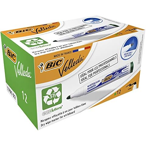 Rotuladores de Pizarra BIC Velleda 1701 ECOlutions, punta media, verde, 12 unidades Cover