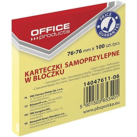 Office Products 14047611-06 Sticky Note 76 x 76 mm 1 x 100 Sheets Pastel Colour / Canary Yellow Cover